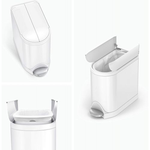 심플휴먼 [아마존베스트]Simplehuman simplehuman 10 Liter / 2.6 Gallon Butterfly Lid Bathroom Step Trash Can, White Steel