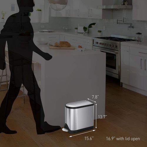 심플휴먼 [아마존베스트]Simplehuman simplehuman 10 Liter / 2.6 Gallon Butterfly Lid Bathroom Step Trash Can, White Steel