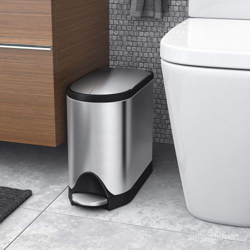 심플휴먼 [아마존베스트]Simplehuman simplehuman 10 Liter / 2.6 Gallon Butterfly Lid Bathroom Step Trash Can, White Steel