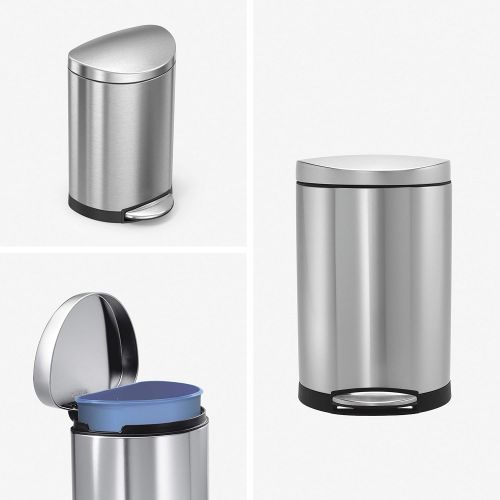 심플휴먼 [아마존베스트]Simplehuman simplehuman 10 Liter / 2.3 Gallon Stainless Steel Small Semi-Round Bathroom Step Trash Can, Brushed Stainless Steel