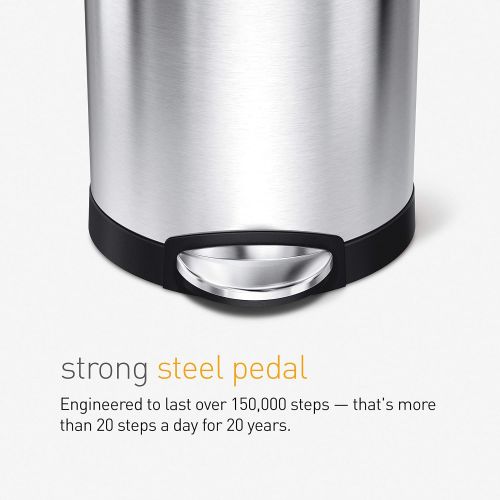 심플휴먼 [아마존베스트]Simplehuman simplehuman 10 Liter / 2.3 Gallon Stainless Steel Small Semi-Round Bathroom Step Trash Can, Brushed Stainless Steel
