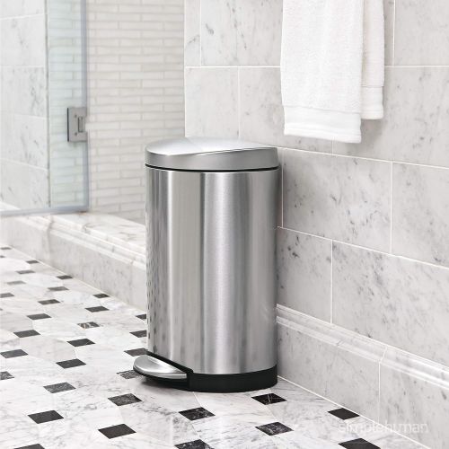 심플휴먼 [아마존베스트]Simplehuman simplehuman 10 Liter / 2.3 Gallon Stainless Steel Small Semi-Round Bathroom Step Trash Can, Brushed Stainless Steel