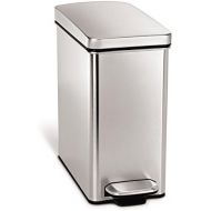 [아마존베스트]Simplehuman simplehuman 10 Liter / 2.6 Gallon Stainless Steel Bathroom Slim Profile Trash Can, Brushed Stainless Steel