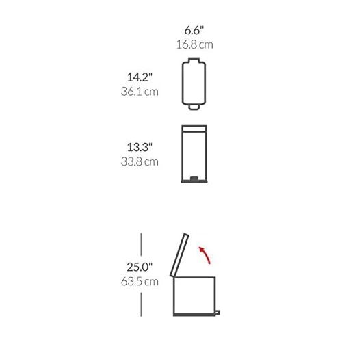 심플휴먼 [아마존베스트]Simplehuman simplehuman 10 Liter / 2.6 Gallon Stainless Steel Bathroom Slim Profile Trash Can, Brushed Stainless Steel