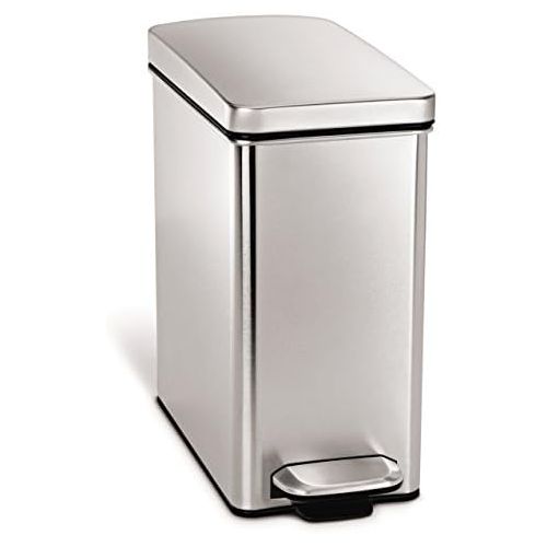 심플휴먼 [아마존베스트]Simplehuman simplehuman 10 Liter / 2.6 Gallon Stainless Steel Bathroom Slim Profile Trash Can, Brushed Stainless Steel