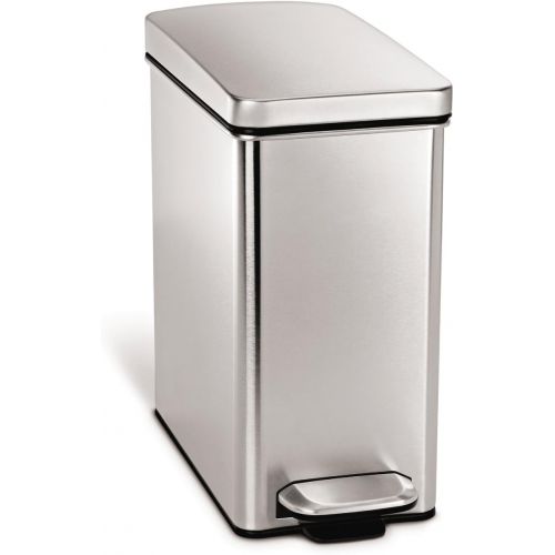 심플휴먼 [아마존베스트]Simplehuman simplehuman 10 Liter / 2.6 Gallon Stainless Steel Bathroom Slim Profile Trash Can, Brushed Stainless Steel