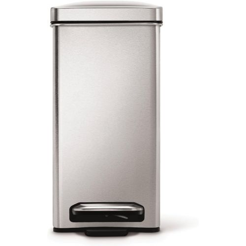 심플휴먼 [아마존베스트]Simplehuman simplehuman 10 Liter / 2.6 Gallon Stainless Steel Bathroom Slim Profile Trash Can, Brushed Stainless Steel