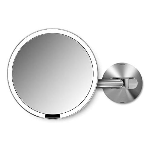 심플휴먼 [아마존베스트]Simplehuman simplehuman Sensor Lighted Makeup Vanity Mirror 8 Round Wall Mount, 5x Magnification, Stainless Steel, Rechargeable And Cordless