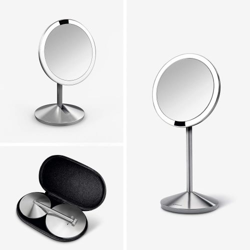 심플휴먼 [아마존베스트]Simplehuman simplehuman Mini Sensor Lighted Makeup Travel Mirror 5 Round, 10x Magnification, Stainless Steel, Rechargeable