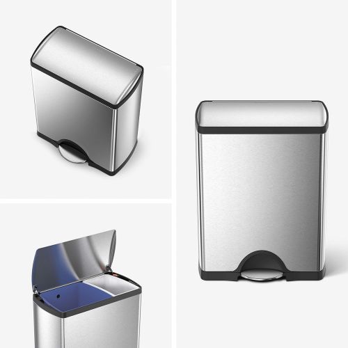 심플휴먼 [아마존베스트]Simplehuman simplehuman 46 Liter / 12.2 Gallon Stainless Steel Rectangular Kitchen Dual Compartment Step Trash Can Recycler, Brushed Stainless Steel