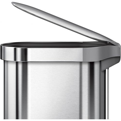 심플휴먼 [아마존베스트]Simplehuman simplehuman 45 Liter / 12 Gallon Stainless Steel Slim Kitchen Step Can with Liner Rim, Brushed Stainless Steel
