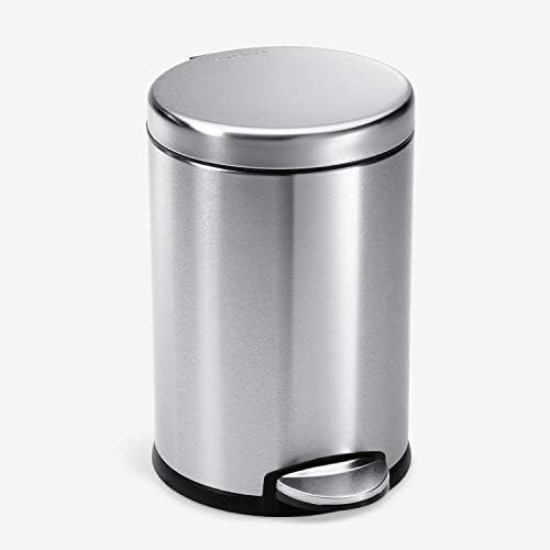 심플휴먼 [아마존베스트]Simplehuman simplehuman 4.5 Liter / 1.2 Gallon Compact Round Bathroom, Brushed Stainless Steel trash can