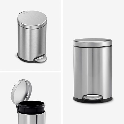 심플휴먼 [아마존베스트]Simplehuman simplehuman 4.5 Liter / 1.2 Gallon Compact Round Bathroom, Brushed Stainless Steel trash can