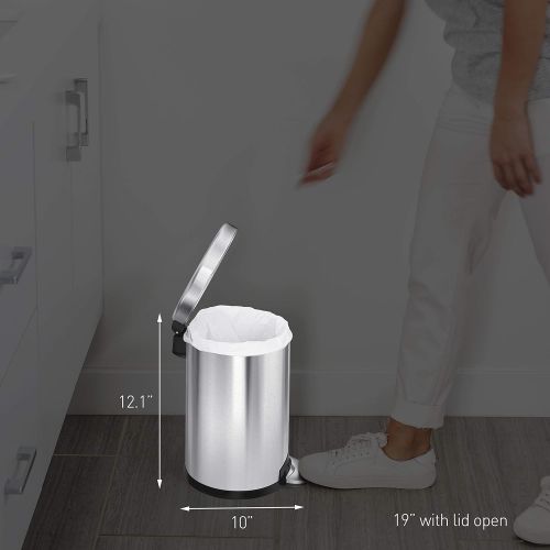 심플휴먼 [아마존베스트]Simplehuman simplehuman 4.5 Liter / 1.2 Gallon Compact Round Bathroom, Brushed Stainless Steel trash can