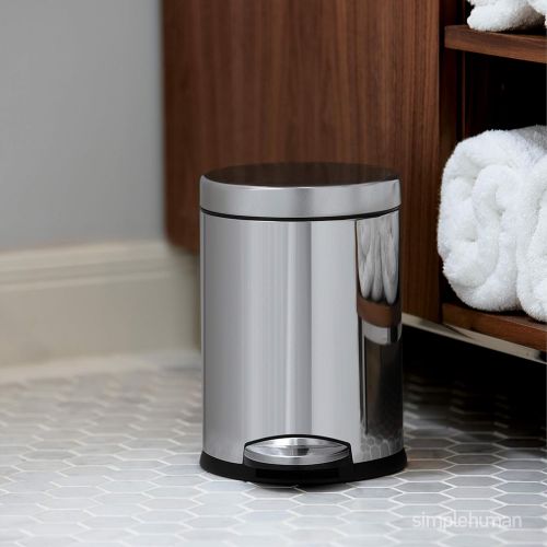 심플휴먼 [아마존베스트]Simplehuman simplehuman 4.5 Liter / 1.2 Gallon Compact Round Bathroom, Brushed Stainless Steel trash can