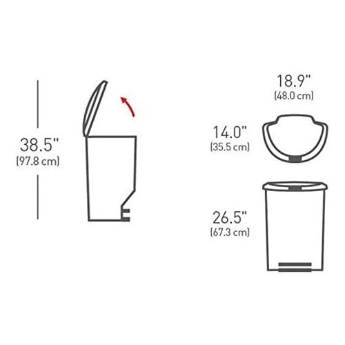 심플휴먼 [아마존베스트]Simplehuman simplehuman 50 Liter / 13 Gallon Semi-Round Kitchen Step Trash Can, Black Plastic With Secure Slide Lock