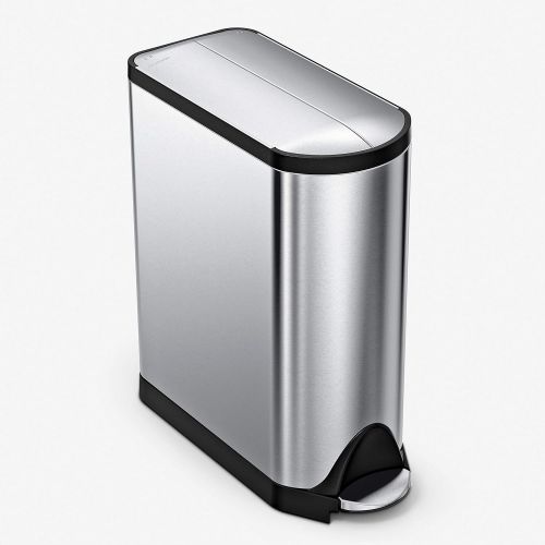 심플휴먼 [아마존베스트]Simplehuman simplehuman 40 Liter / 10.6 Gallon Stainless Steel Dual Compartment Butterfly Lid Kitchen Step Trash Can Recycler, Brushed Stainless Steel