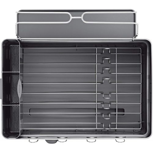 심플휴먼 simplehuman Kitchen Steel Frame Dish Rack With Swivel Spout, Fingerprint-Proof Stainless Steel Frame, Grey Plastic