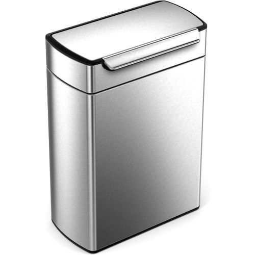 심플휴먼 simplehuman 48 Liter / 12.7 Gallon Touch-Bar Dual Compartment Kitchen Recycling Trash Can, Brushed Stainless Steel, 13 Gallon, Fingerabdrucksicherer Edelstahl