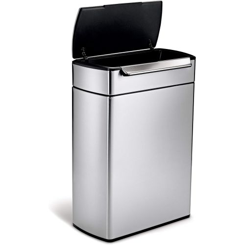심플휴먼 simplehuman 48 Liter / 12.7 Gallon Touch-Bar Dual Compartment Kitchen Recycling Trash Can, Brushed Stainless Steel, 13 Gallon, Fingerabdrucksicherer Edelstahl