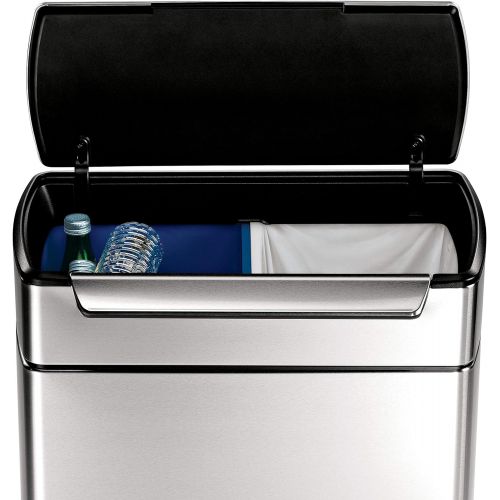 심플휴먼 simplehuman 48 Liter / 12.7 Gallon Touch-Bar Dual Compartment Kitchen Recycling Trash Can, Brushed Stainless Steel, 13 Gallon, Fingerabdrucksicherer Edelstahl