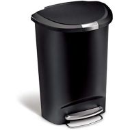 simplehuman 50 Liter / 13 Gallon Semi-Round Kitchen Step Trash Can, Black Plastic With Secure Slide Lock