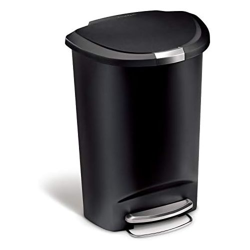 심플휴먼 simplehuman 50 Liter / 13 Gallon Semi-Round Kitchen Step Trash Can, Black Plastic With Secure Slide Lock
