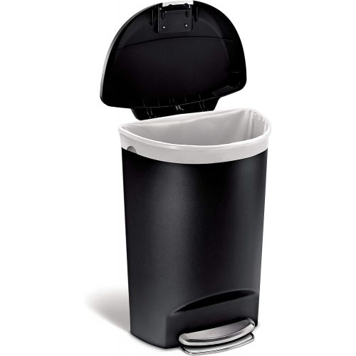 심플휴먼 simplehuman 50 Liter / 13 Gallon Semi-Round Kitchen Step Trash Can, Black Plastic With Secure Slide Lock