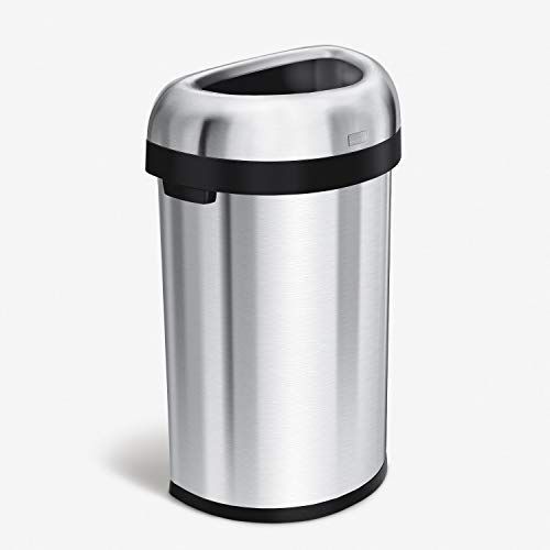 심플휴먼 simplehuman 60 Liter / 15.9 Gallon Commercial Heavy-Gauge Stainless Steel Large Semi-Round Open Trash Can, Brushed Stainless Steel