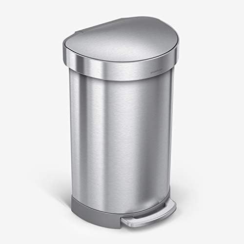심플휴먼 simplehuman 45 Liter / 12 Gallon Stainless Steel Semi-Round Kitchen Step Trash Can with Liner Rim, Black Stainless Steel