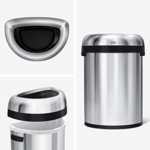 심플휴먼 simplehuman 80 Liter / 21.1 Gallon Commercial Heavy-Gauge Extra-Large Semi-Round Open, Brushed Stainless Steel, ADA-Compliant Trash can