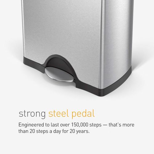 심플휴먼 simplehuman 50 Liter / 13.2 Gallon Stainless Steel Rectangular Kitchen Step Trash Can, Brushed Stainless Steel