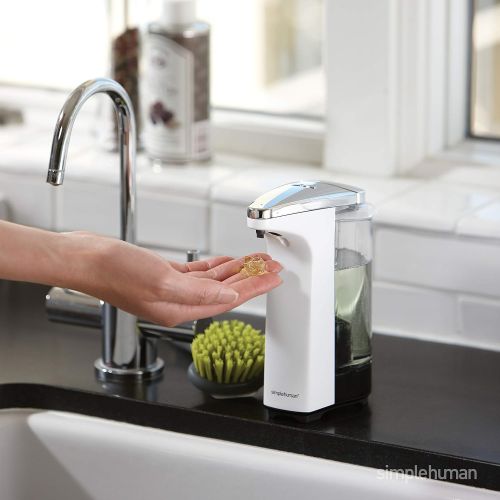심플휴먼 simplehuman 8 oz, White Touch-Free Sensor Liquid Pump Dispenser with Soap Sample