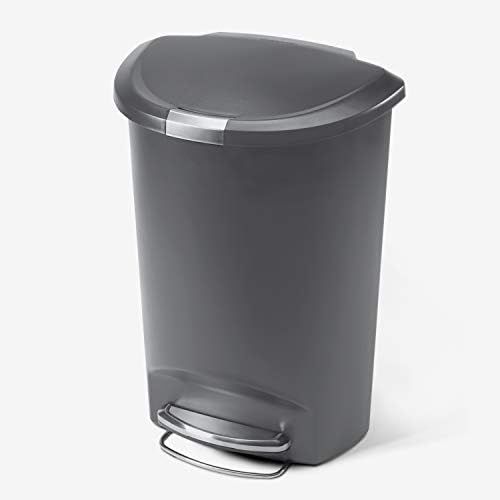 심플휴먼 simplehuman 50 Liter / 13 Gallon Semi-Round Kitchen Step Trash Can, Grey Plastic With Secure Slide Lock