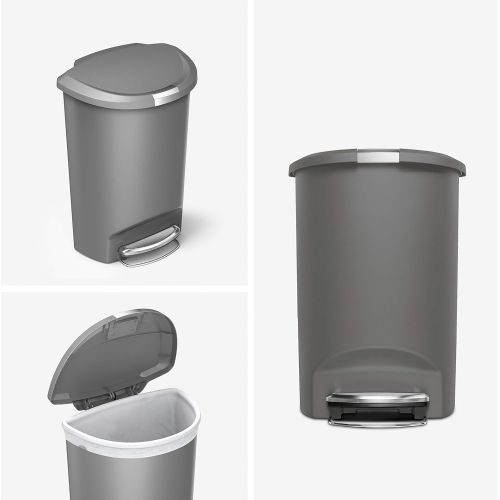 심플휴먼 simplehuman 50 Liter / 13 Gallon Semi-Round Kitchen Step Trash Can, Grey Plastic With Secure Slide Lock