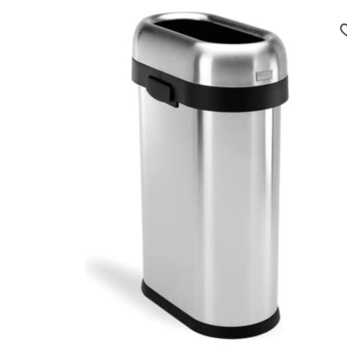 심플휴먼 simplehuman Brass 60 Liter / 15.9 Gallon Large Semi-Round Open Top Trash Can, Commercial Grade Heavy Gauge Stainless Steel