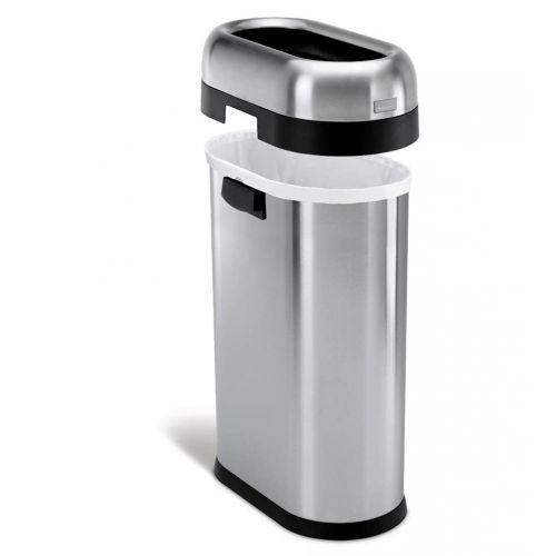 심플휴먼 simplehuman Brass 60 Liter / 15.9 Gallon Large Semi-Round Open Top Trash Can, Commercial Grade Heavy Gauge Stainless Steel