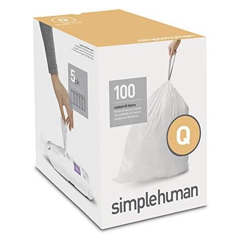 심플휴먼 simplehuman Code Q Custom Fit Drawstring Trash Bags, 50 - 65 Liter / 13-17 Gallon, 100-Count Box