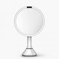 simplehuman Sensor Lighted Makeup Vanity Mirror, 8 Round With Touch-Control Brightness, 5x Magnification, White Stainless Steel, Rechargeable And Cordless