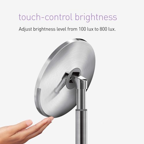 심플휴먼 simplehuman Sensor Lighted Makeup Vanity Mirror, 8 Round With Touch-Control Brightness, 5x Magnification, White Stainless Steel, Rechargeable And Cordless