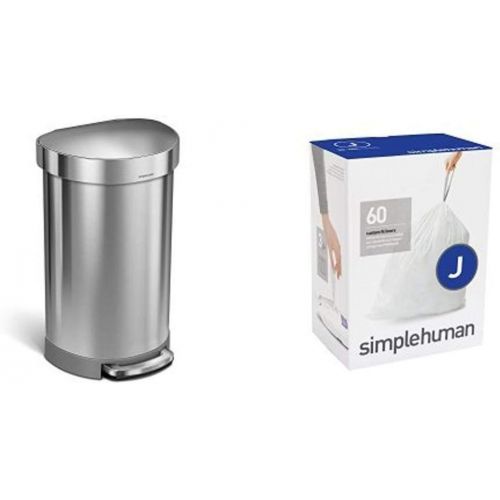 심플휴먼 simplehuman 45 litre semi-round step can fingerprint-proof brushed stainless steel + code J 60 pack liners