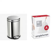 simplehuman 4.5 litre round step can fingerprint-proof polished stainless steel + code A 90 pack liners