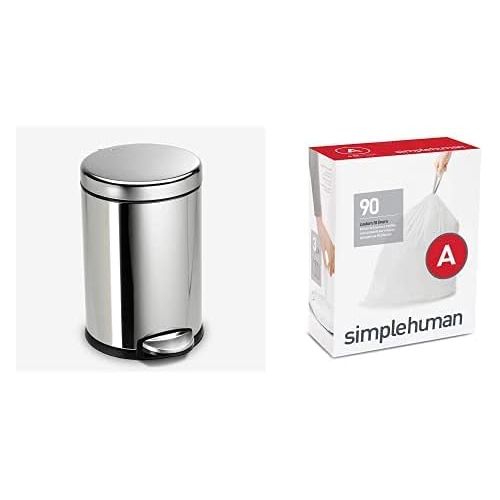 심플휴먼 simplehuman 4.5 litre round step can fingerprint-proof polished stainless steel + code A 90 pack liners