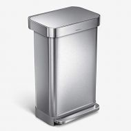 simplehuman 45 Liter Rectangular Hands-Free Kitchen Step Trash Can with Soft-Close Lid Brushed Stainless Steel