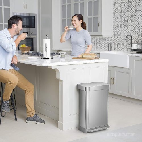 심플휴먼 simplehuman 45 Liter Rectangular Hands-Free Kitchen Step Trash Can with Soft-Close Lid Brushed Stainless Steel