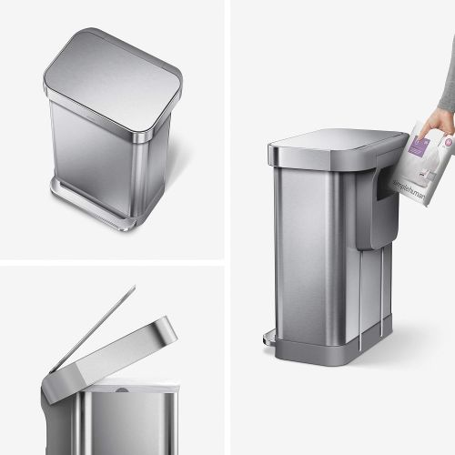 심플휴먼 simplehuman 45 Liter Rectangular Hands-Free Kitchen Step Trash Can with Soft-Close Lid Brushed Stainless Steel
