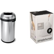 simplehuman 60 litre bullet open can heavy-gauge brushed stainless steel + code P 60 pack liners