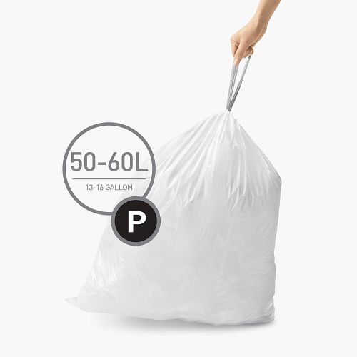 심플휴먼 simplehuman Code P Custom Fit Drawstring Trash Bags,50-60L / 13-16 Galllon (200 Count)