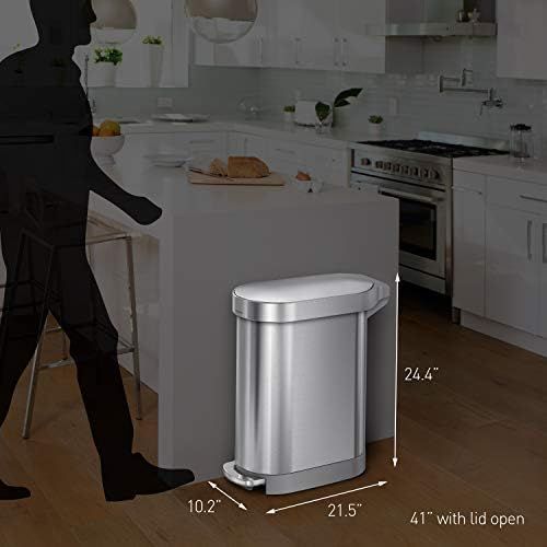 심플휴먼 simplehuman 45 Liter / 12 Gallon Slim Hands-Free, Brushed Stainless Steel Kitchen Step Trash Can with Liner Rim