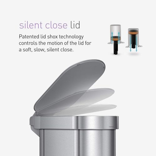 심플휴먼 simplehuman 45 Liter / 12 Gallon Slim Hands-Free, Brushed Stainless Steel Kitchen Step Trash Can with Liner Rim